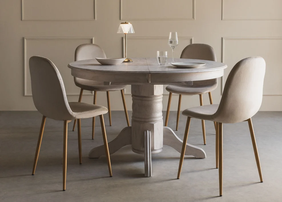 Tavolo da pranzo ovale allungabile Ektra in legno, stile classico, con candelabri.
