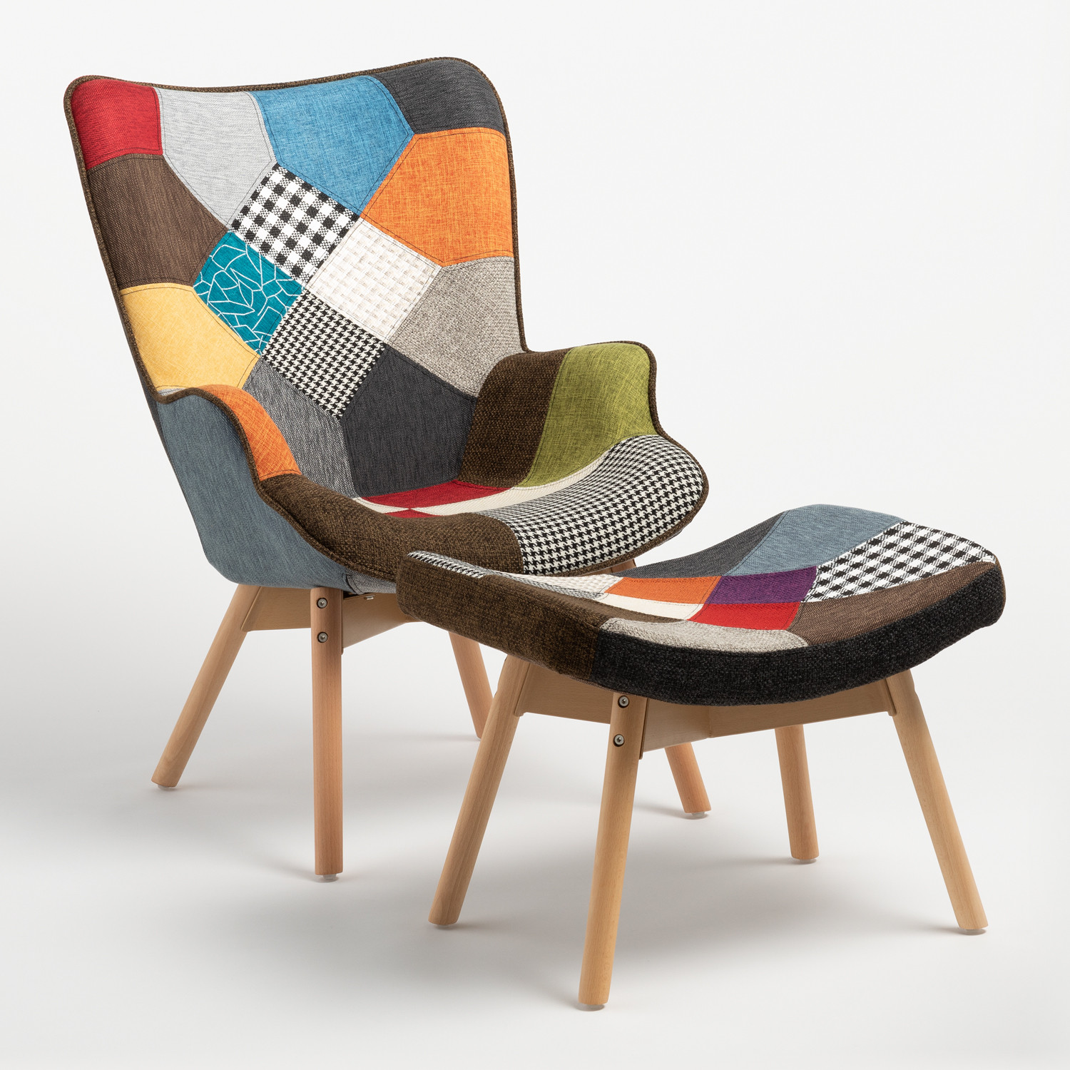 Sillón Morris con Reposapiés Tapizado Patchwork - SKLUM