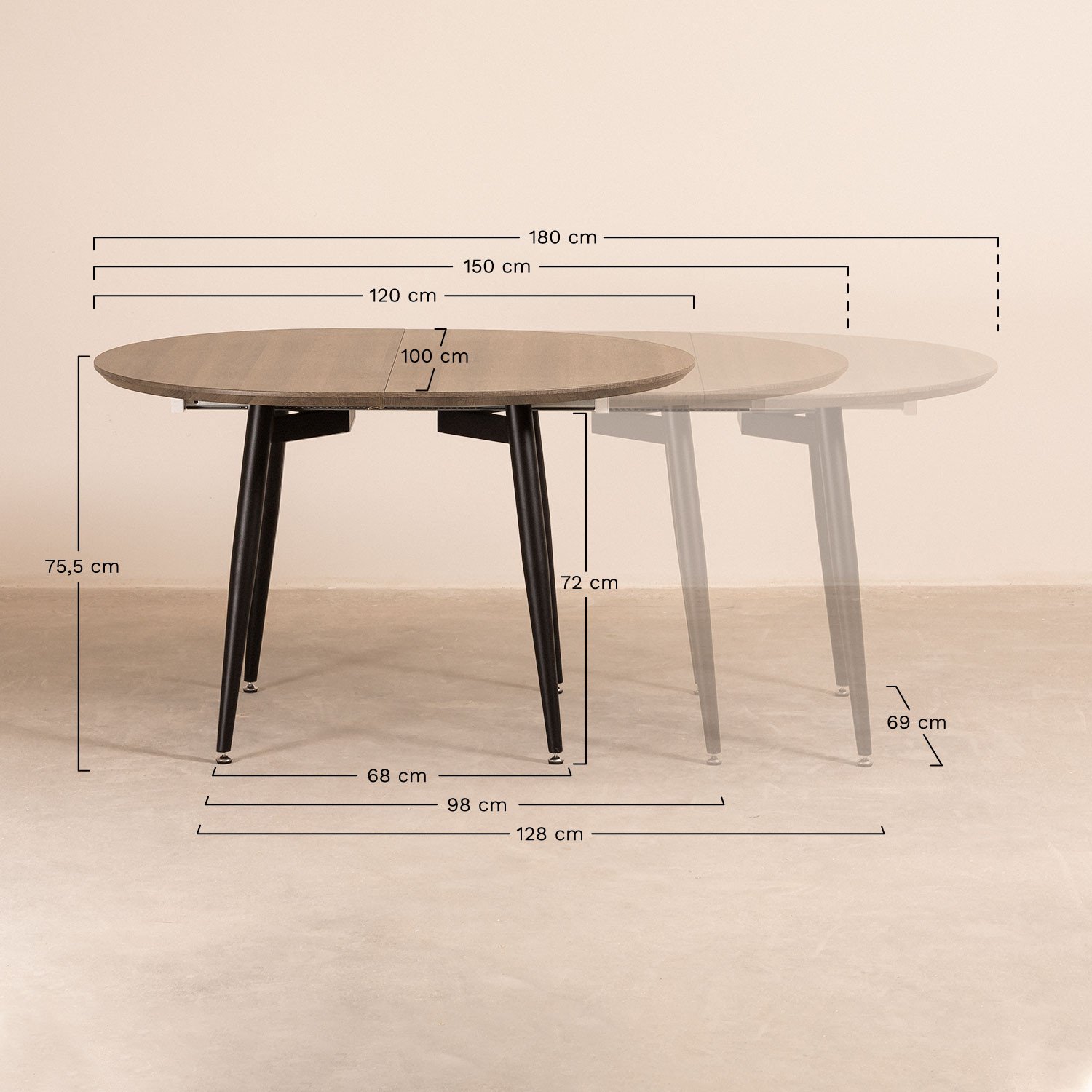 Mesa de Comedor Extensible en Madera y Metal (120-180x100 cm) Horus - SKLUM