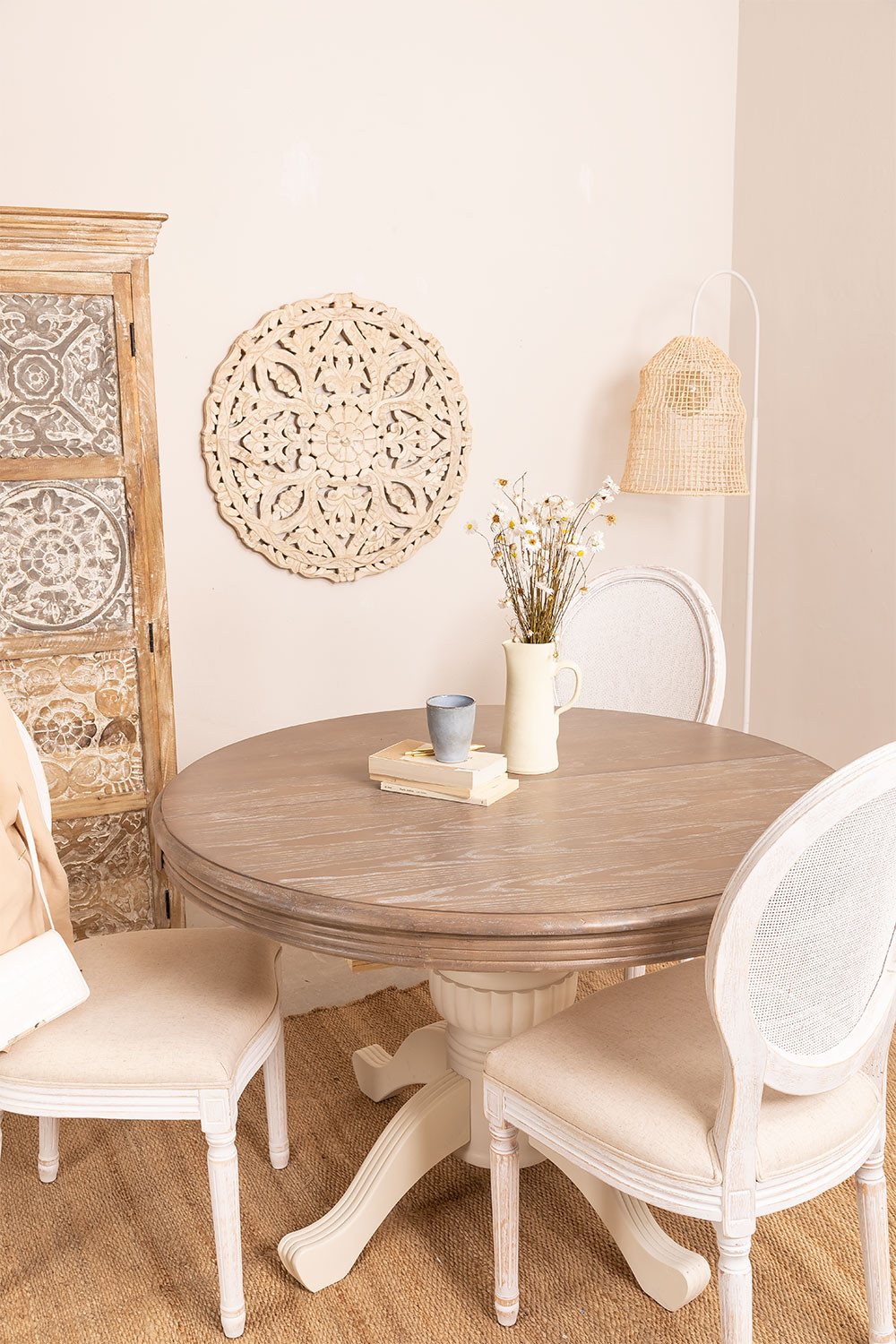 Extendable Round Wood Dining Table (120-180x76 cm) Hektra