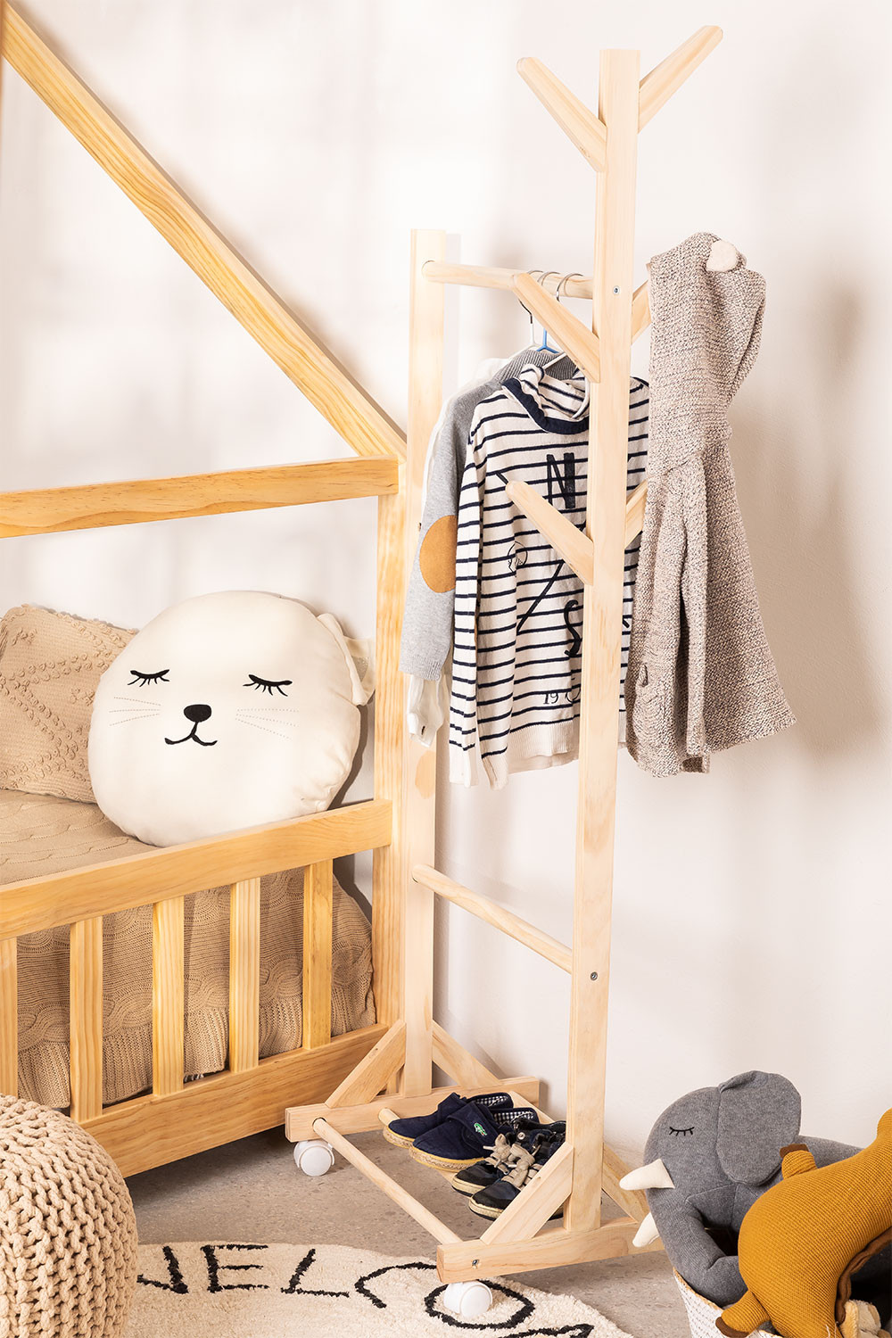 Mitta Wooden Coat Rack with Wheels