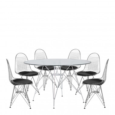 Set Brich Scand BRICH Tafel Ø120 cm & 6 Metalen eifel stoelen